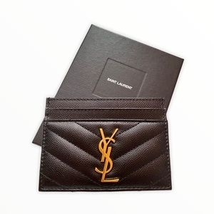 YSL card case holder black and gold monogram.